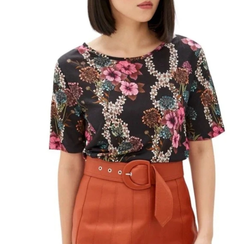 Sandro Paris Floral-Print Jersey Top Size 0 US XS Open Back Career Spring Summer